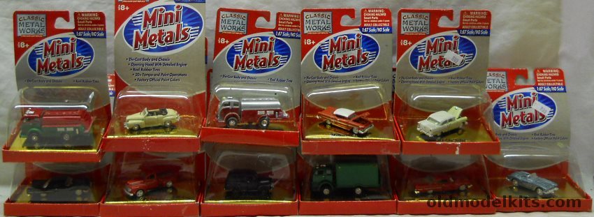 Mini Metals 1/87 1953 White 3000 Box Truck / 1957 Chrysler 300C (2) / 1953 White 3000 Fule Delivery Truck (2) / 1958 Chevrolet Impala / 1950 Ford Pickup Truck / 1948 Ford Delivery Truck / 1958 Chevrolet Corvette / 1948 Ford Convertible / 1955 Chevrolet Bel-Air Sedan - HO plastic model kit